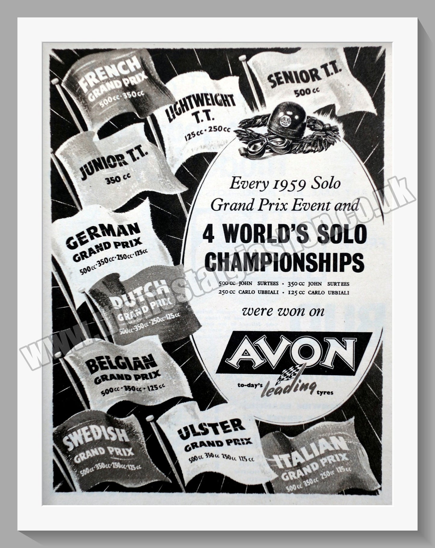 Avon Motorcycle Tyres. Original Advert 1959 (ref AD57769)