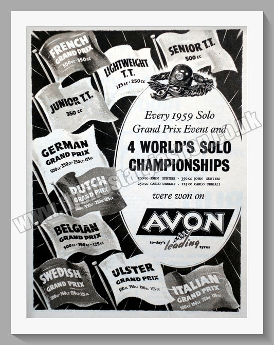 Avon Motorcycle Tyres. Original Advert 1959 (ref AD57769)