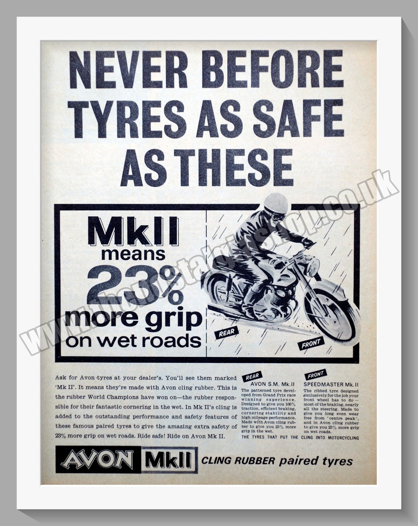 Avon MkII Motorcycle Tyres. Original Advert 1965 (ref AD57771)