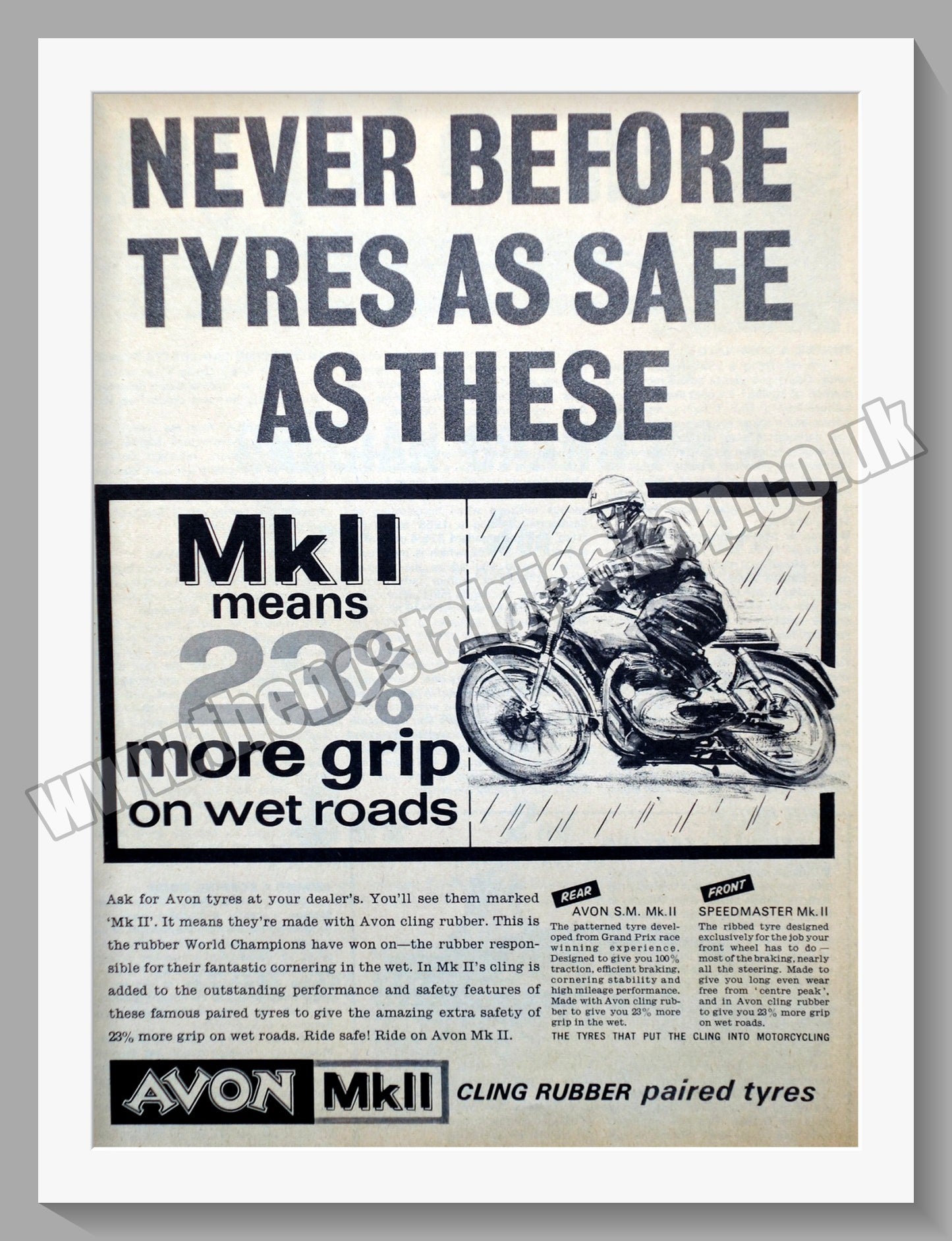 Avon MkII Motorcycle Tyres. Original Advert 1965 (ref AD57772)