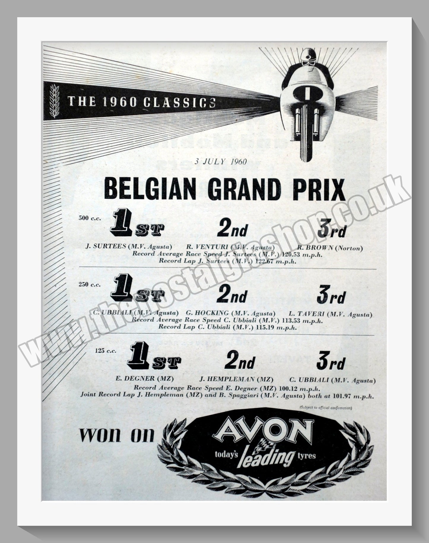 Avon Motorcycle Tyres. Original Advert 1960 (ref AD57773)
