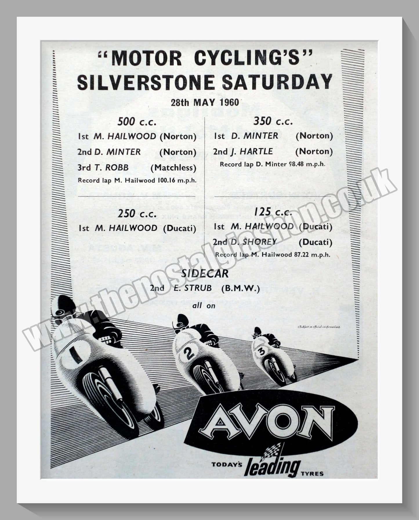 Avon Motorcycle Tyres. Original Advert 1960 (ref AD57776)