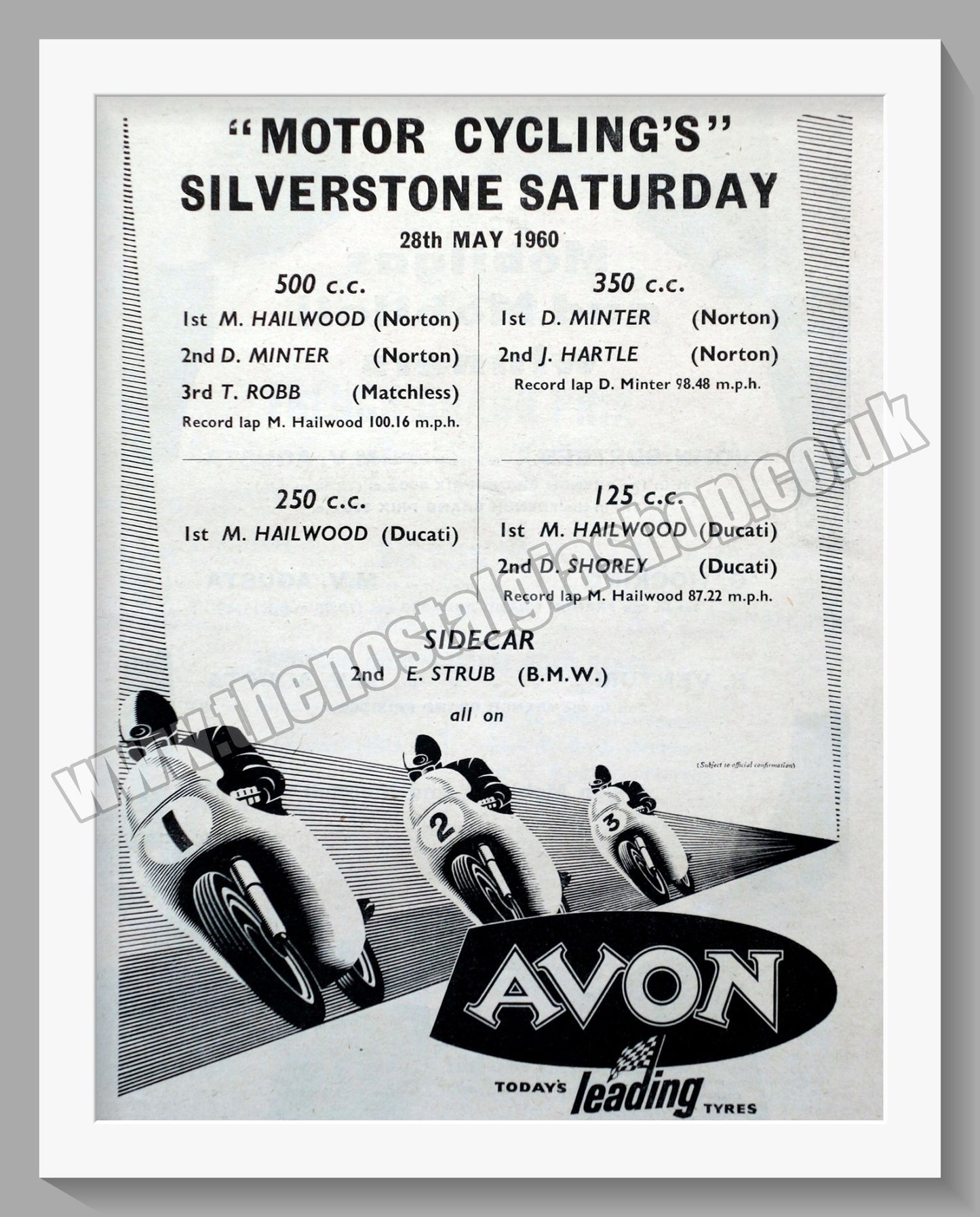 Avon Motorcycle Tyres. Original Advert 1960 (ref AD57776)