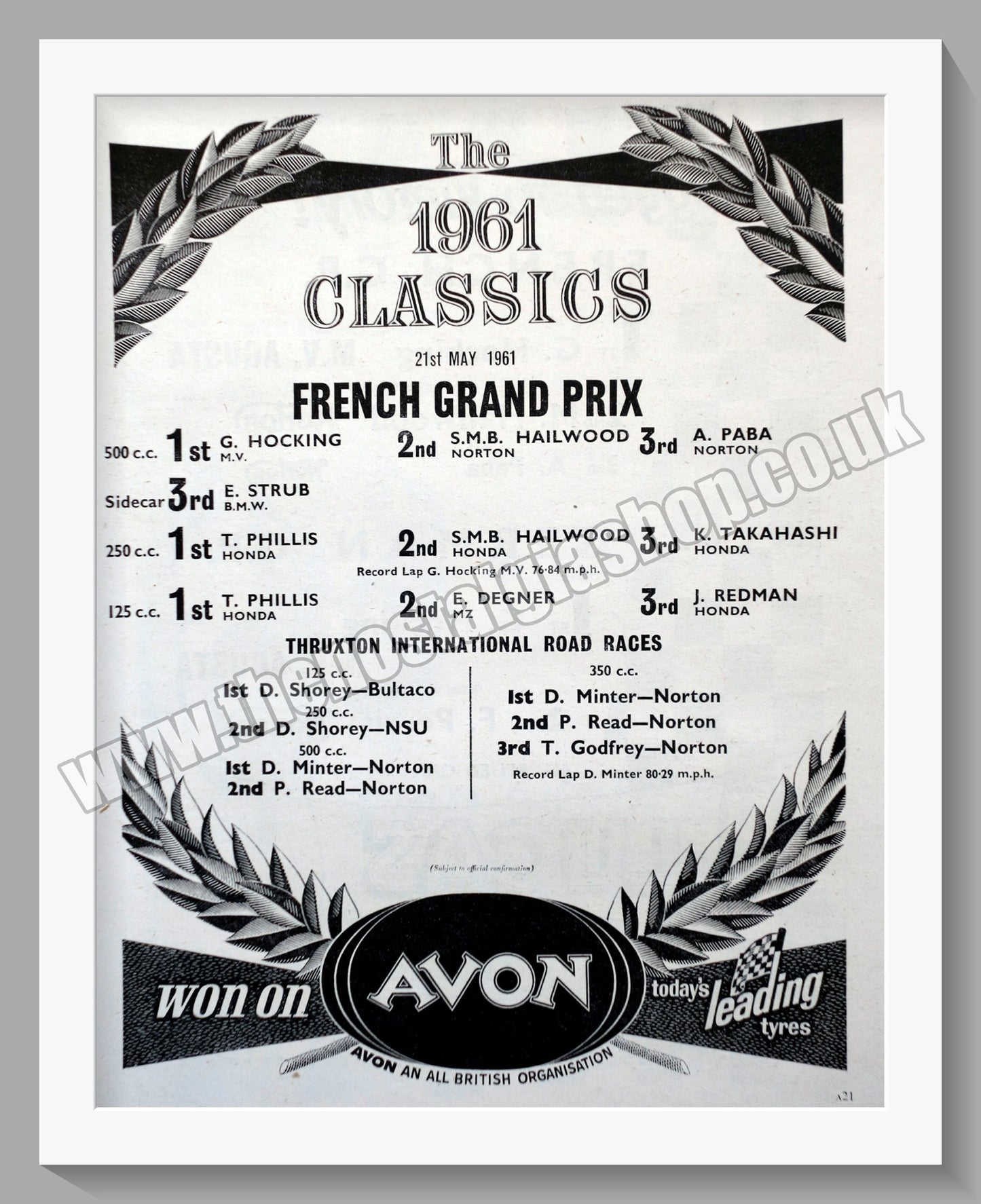 Avon Motorcycle Tyres. Original Advert 1961 (ref AD57777)