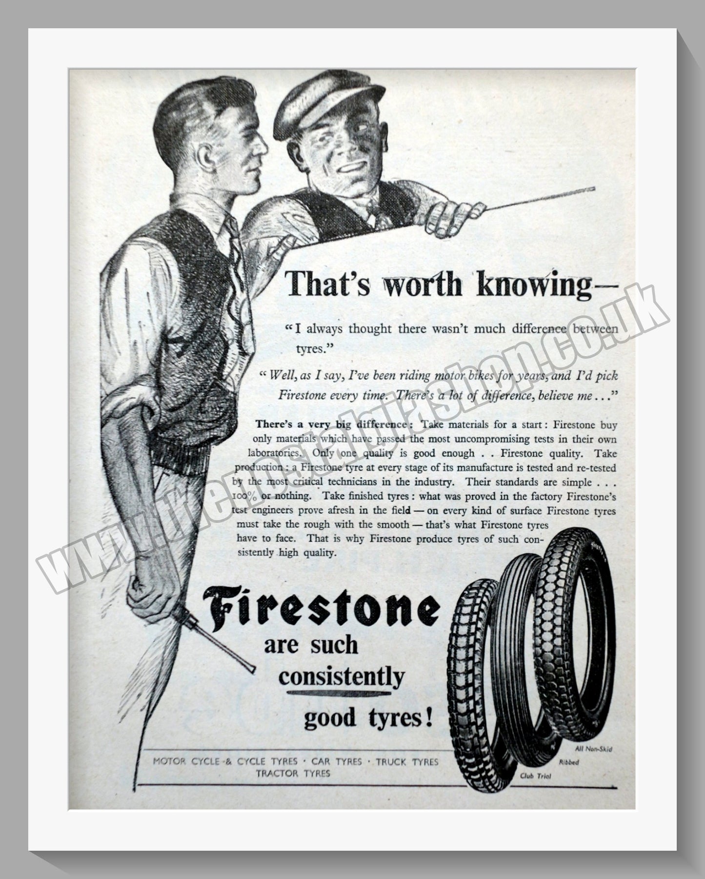 Firestone Motorcycle Tyres. Original Advert 1951 (ref AD57784)