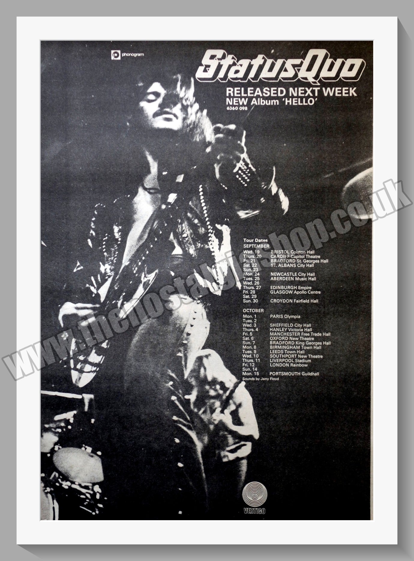 Status Quo Hello. Vintage Advert 1973 (ref AD14656) – The Nostalgia Shop