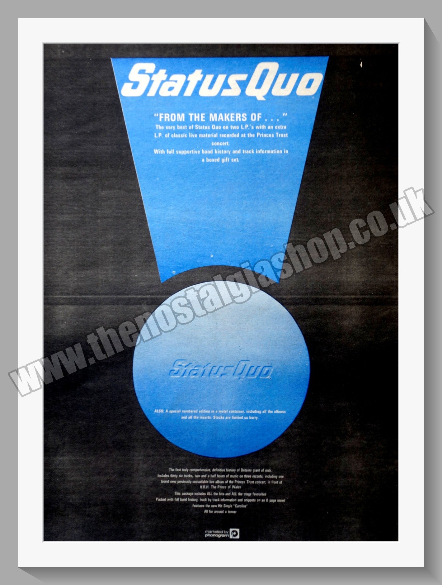 Status Quo Princes Trust Concert . Vintage Advert 1982 (ref AD14660)