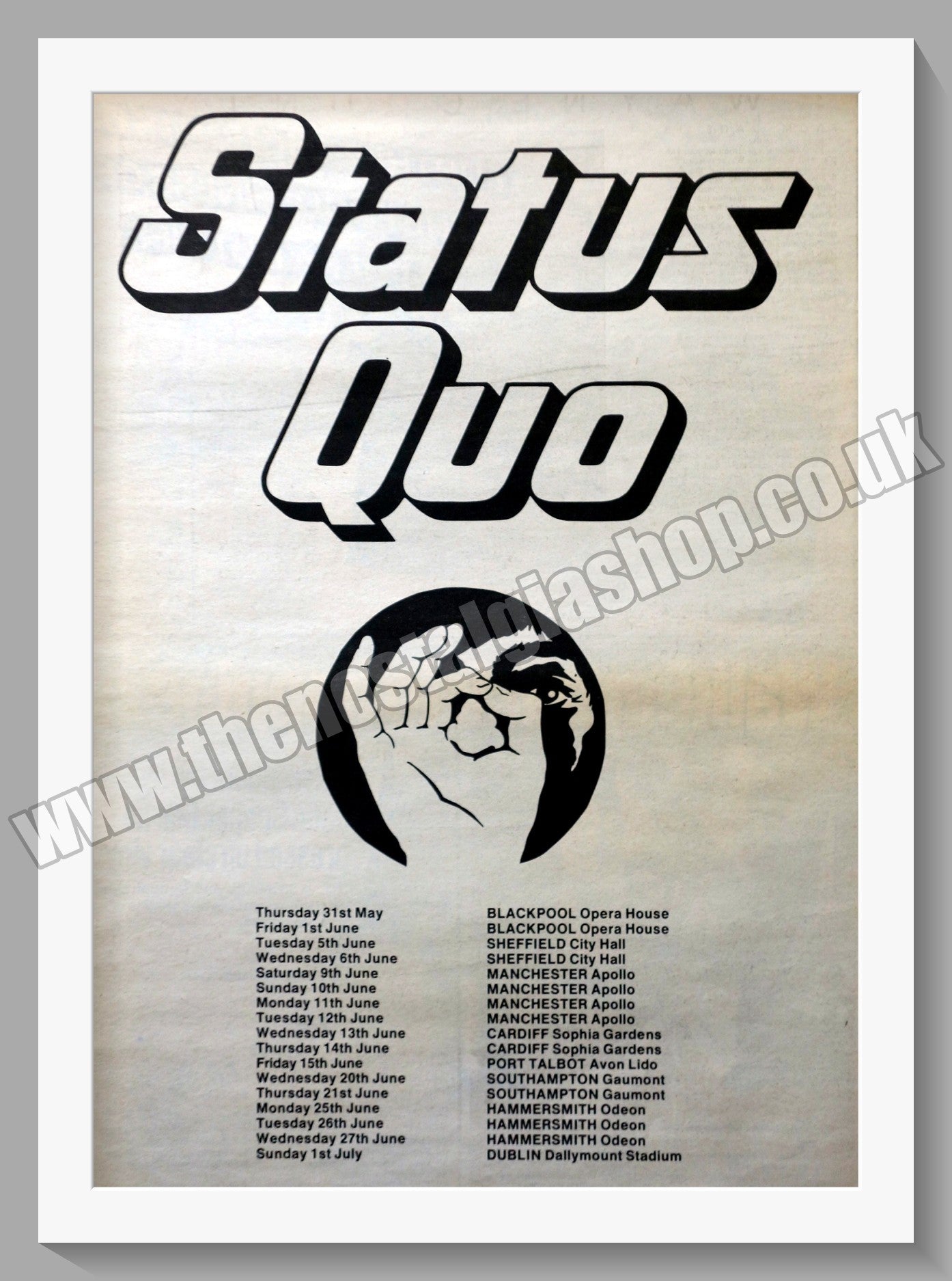 Status Quo Tour Dates. Vintage Advert 1979 (ref AD14667)