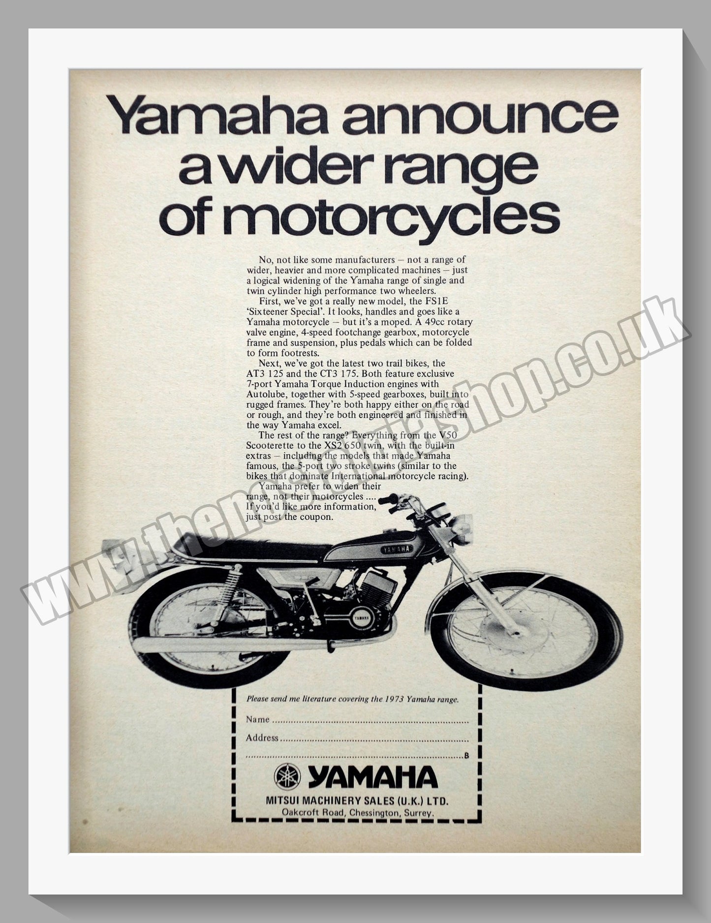 Yamaha Motorcycles. Original Advert 1973 (ref AD57873)