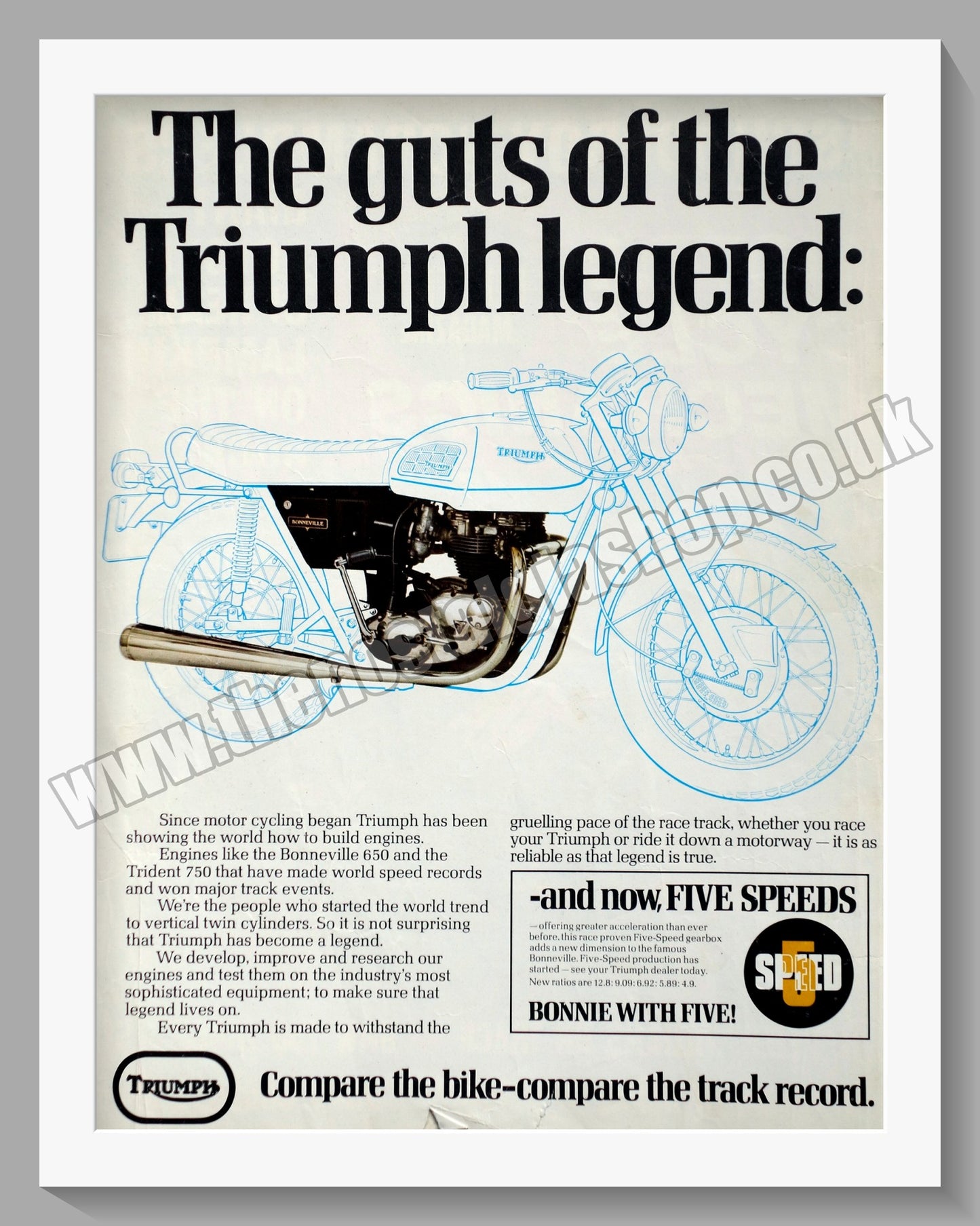 Triumph Bonneville Motorcycle. Original advert 1972 (ref AD57885)