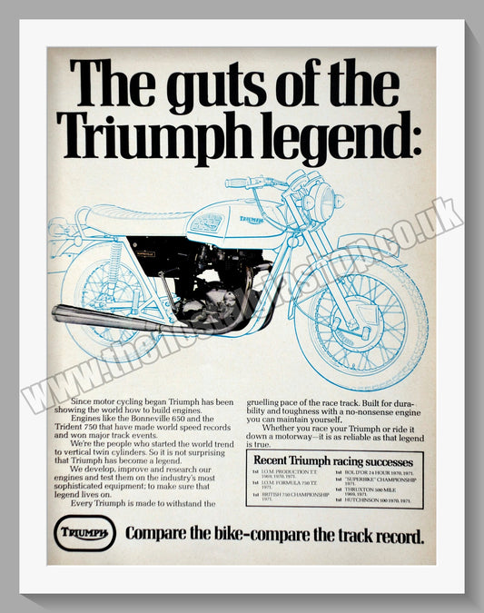 Triumph Bonneville Motorcycle. Original advert 1972 (ref AD57886)