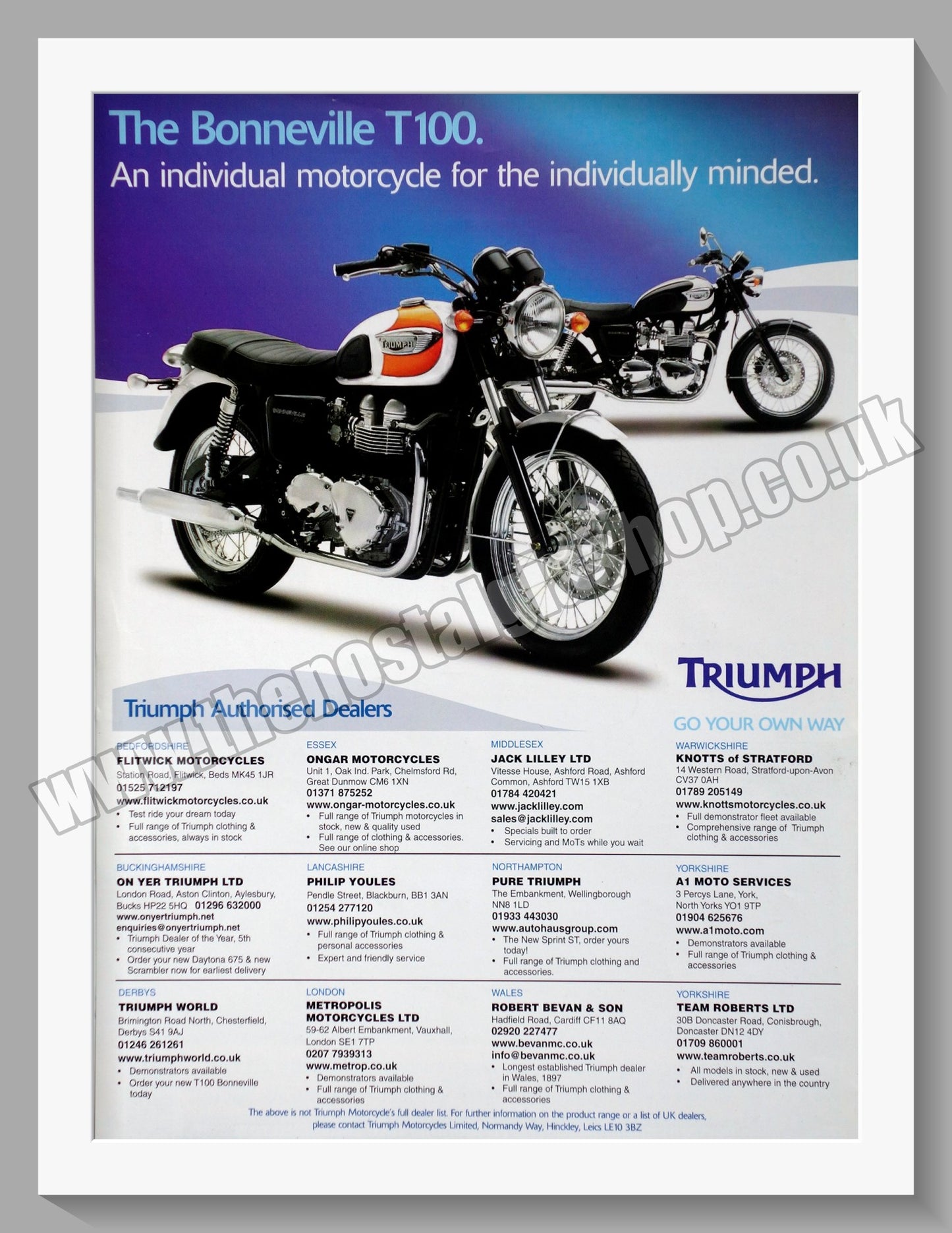 Triumph Bonneville T100 Motorcycle. Original advert 2006 (ref AD57888)