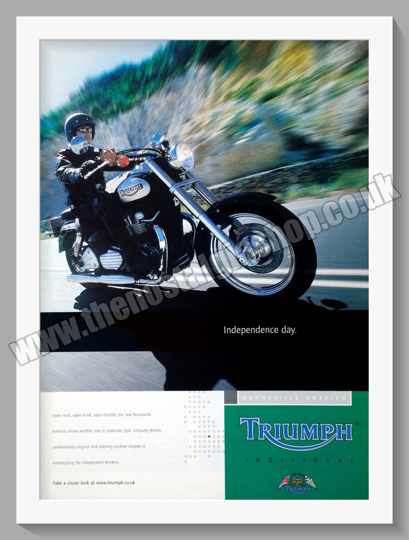 Triumph Bonneville America Motorcycle. Original advert 2002 (ref AD57891)