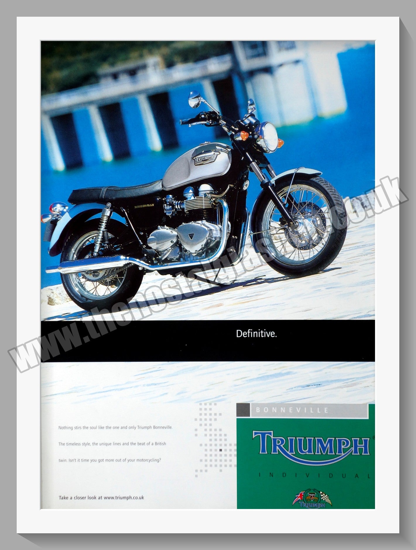 Triumph Bonneville Motorcycle. Original advert 2002 (ref AD57892)