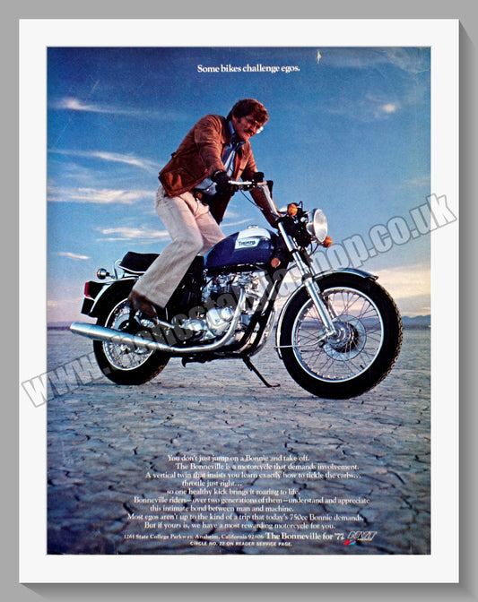 Triumph Bonneville Motorcycle. Original advert 1977 (ref AD57894)