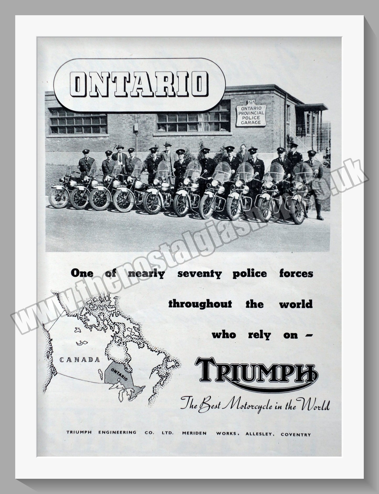 Triumph Motorcycles for the Police in Ontario. Original advert 1951 (ref AD57895)