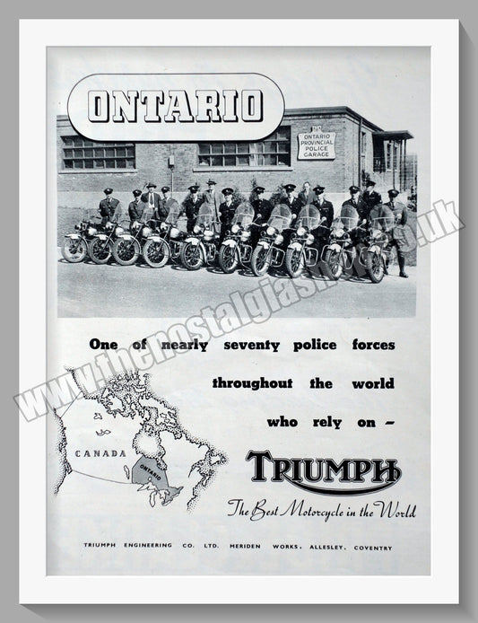 Triumph Motorcycles for the Police in Ontario. Original advert 1951 (ref AD57895)