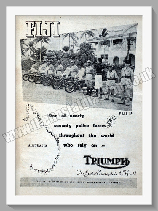 Triumph Motorcycles for the Police in Figi. Original advert 1951 (ref AD57896)