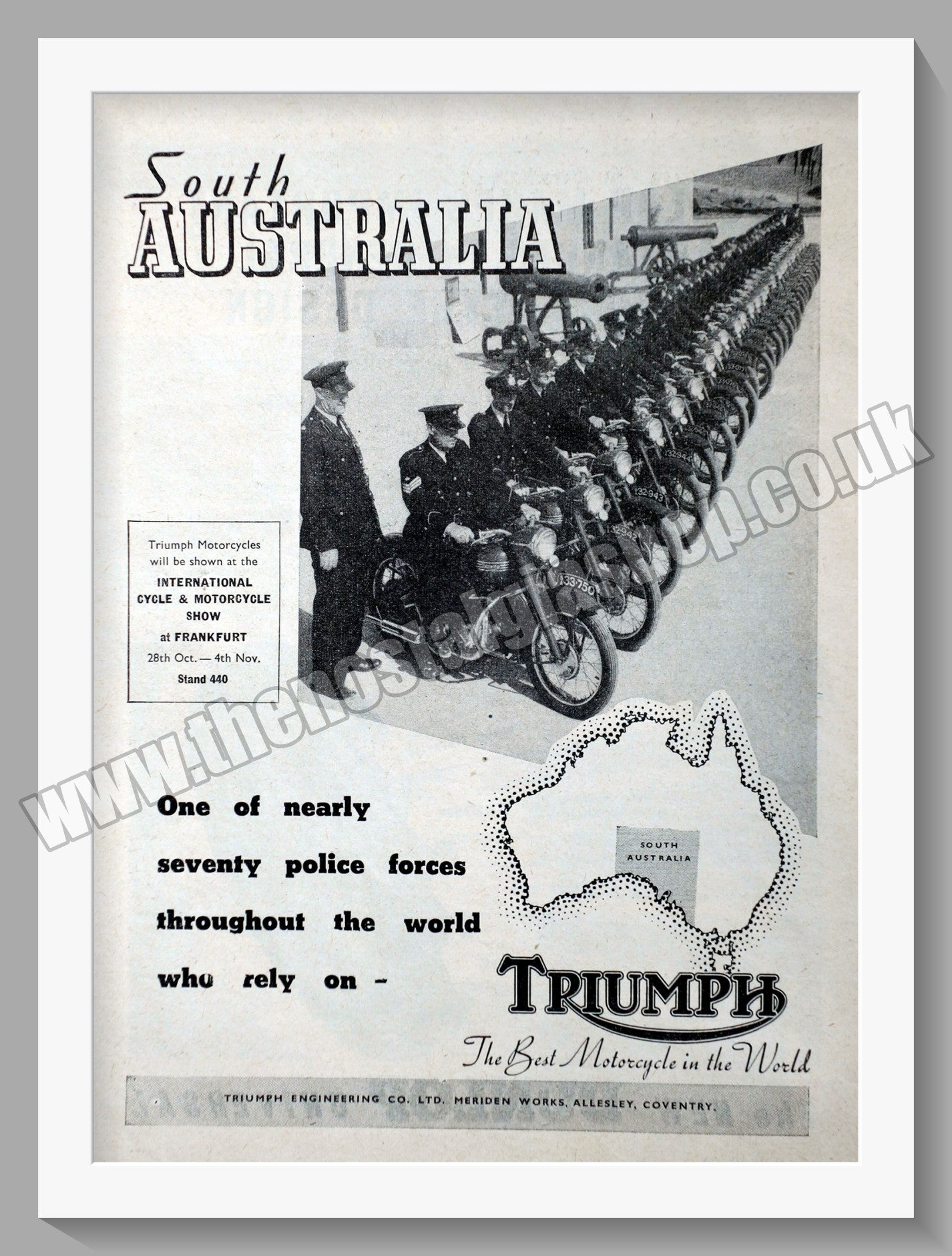 Triumph Motorcycles for the Police in South Australia. Original advert 1951 (ref AD57897)
