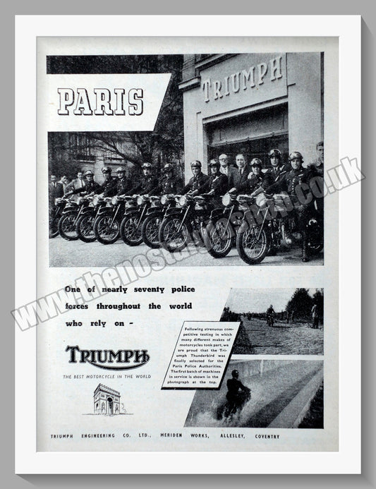 Triumph Motorcycles for the Police in Paris. Original advert 1951 (ref AD57898)
