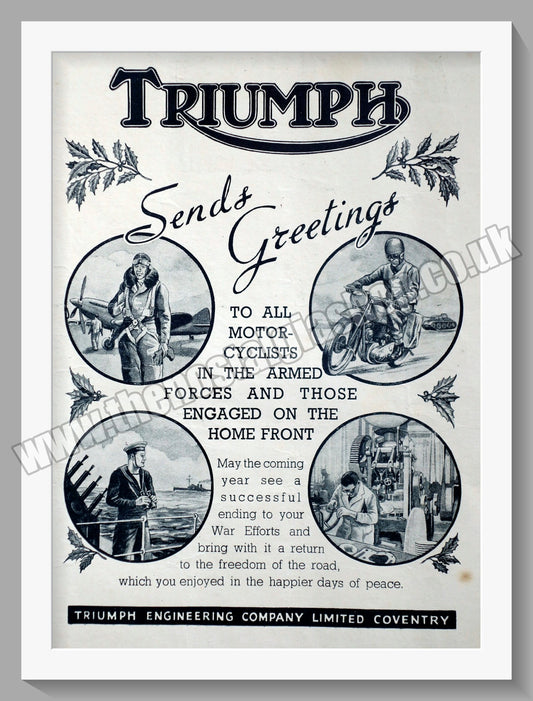 Triumph Motorcycles Sends Christmas Greetings to the Forces. Original advert 1943 (ref AD57899)