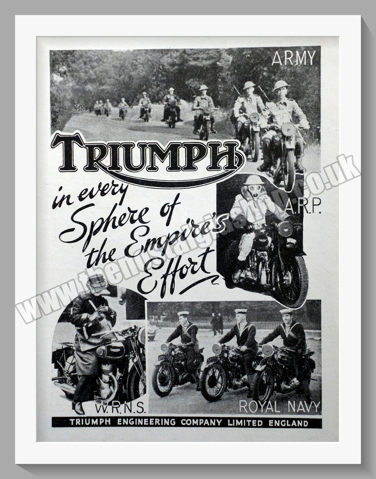 Triumph Motorcycles Serving The Forces. Original advert 1940 (ref AD57914)