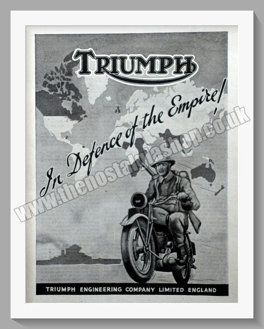 Triumph Motorcycles In Defence Of The Empire. Original advert 1940 (ref AD57916)