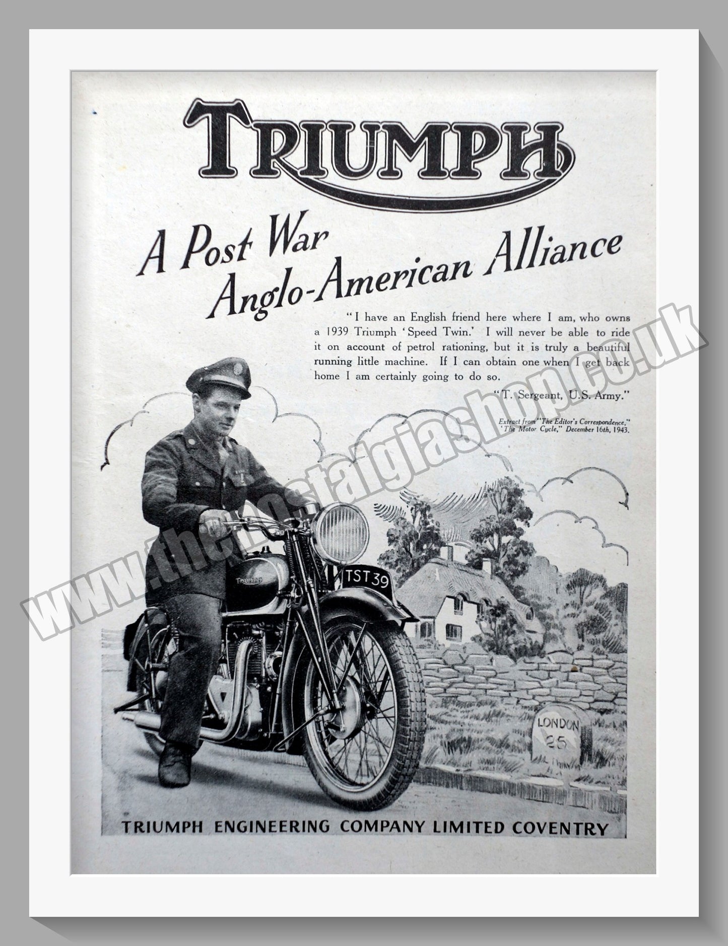 Triumph Motorcycles, Anglo-American Alliance. Original advert 1944 (ref AD57918)