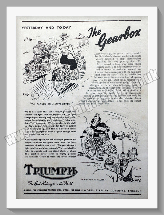 Triumph Motorcycles, The Gearbox. Original advert 1949 (ref AD57921)