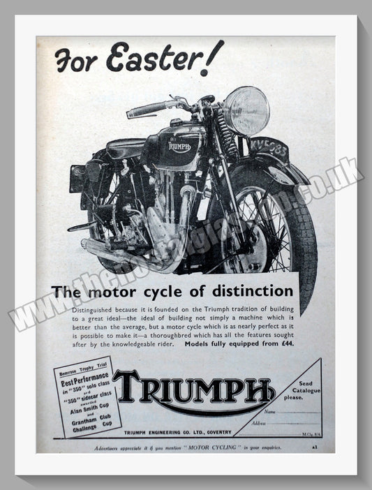 Triumph Motorcycles. Original advert 1936 (ref AD57926)