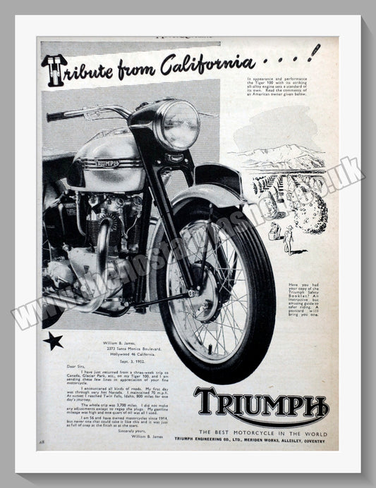 Triumph Motorcycles. Original advert 1953 (ref AD57948)