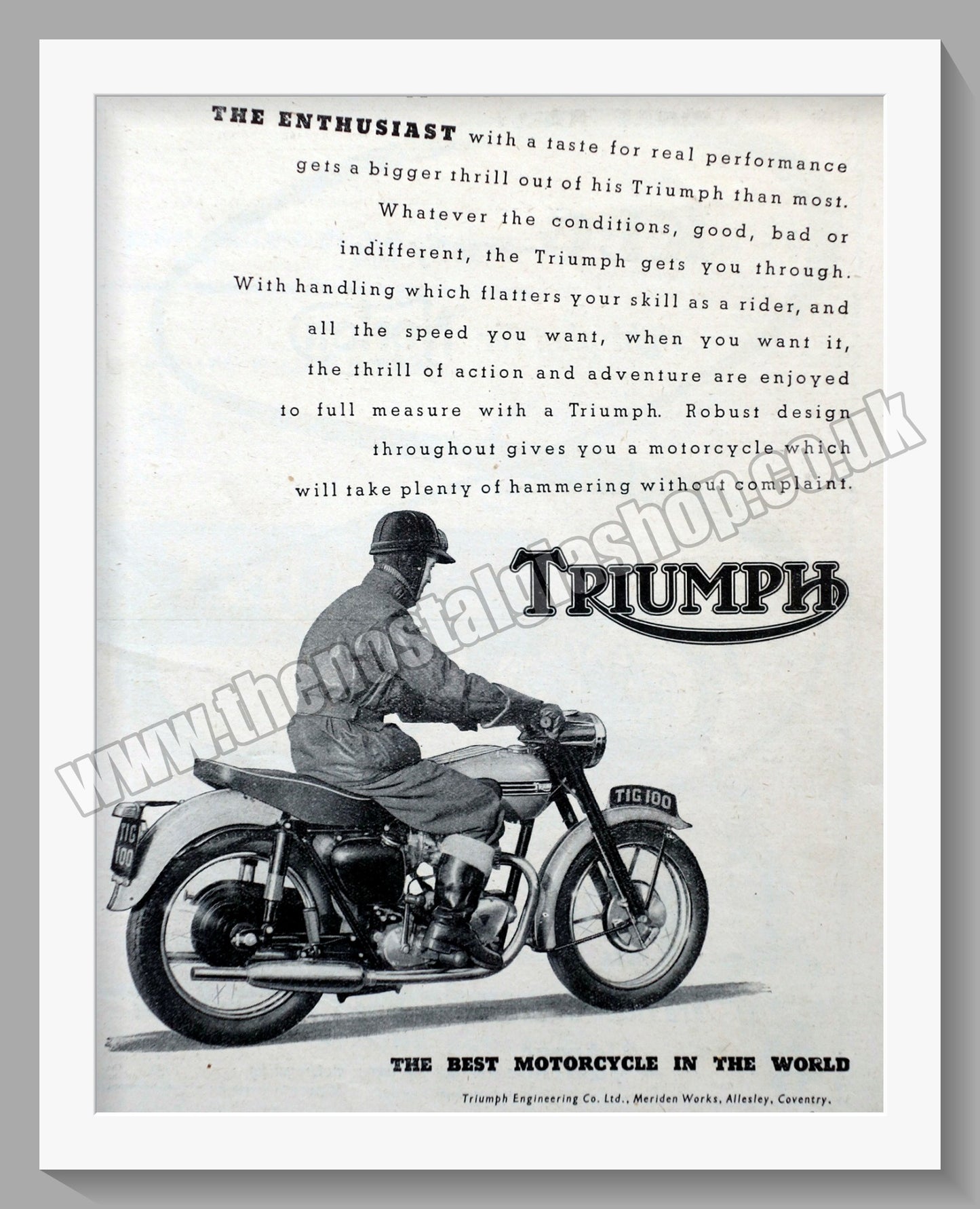 Triumph Motorcycles. Original advert 1955 (ref AD57976)