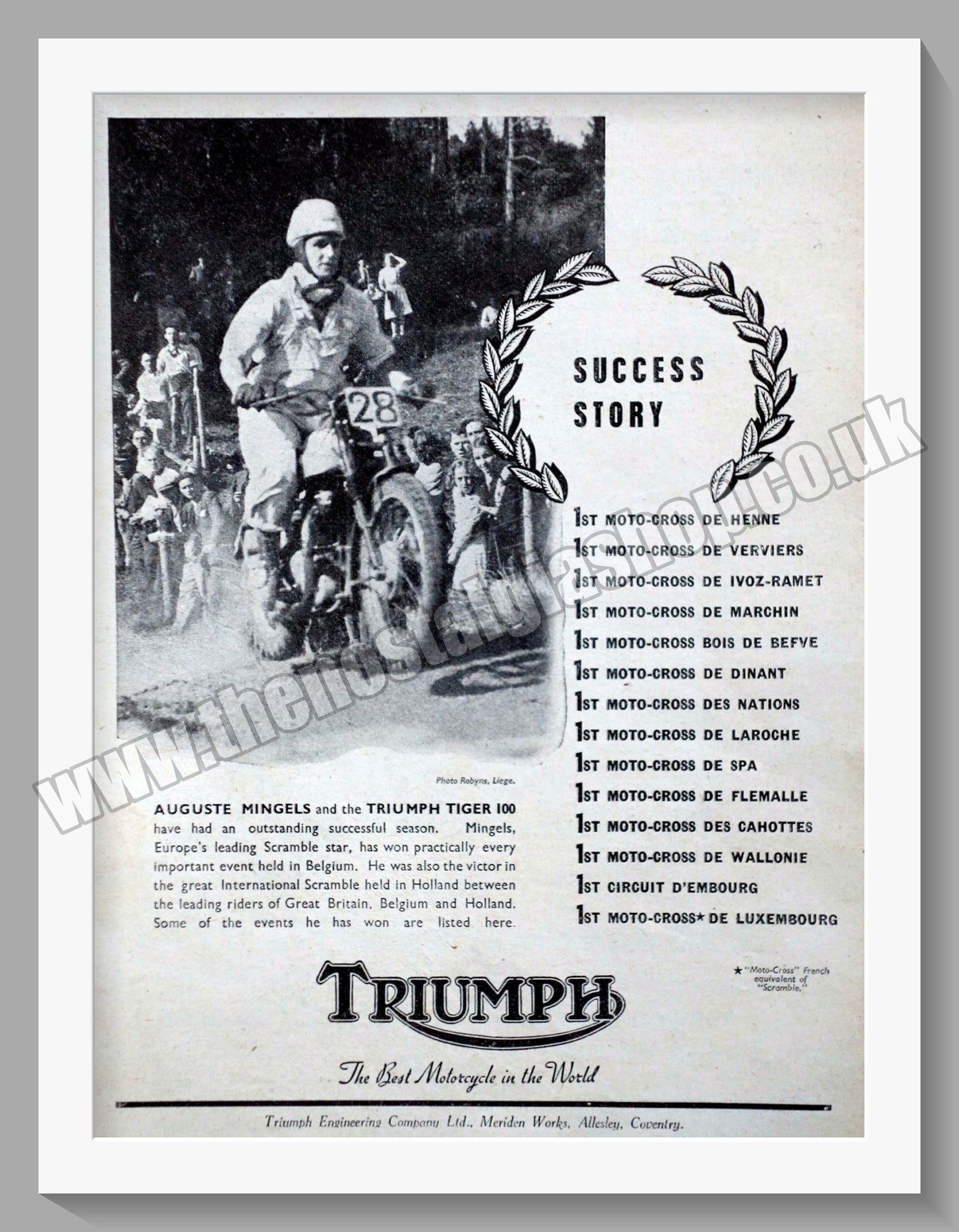 Triumph Tiger 100 Motorcycles. Original advert 1948 (ref AD57977)