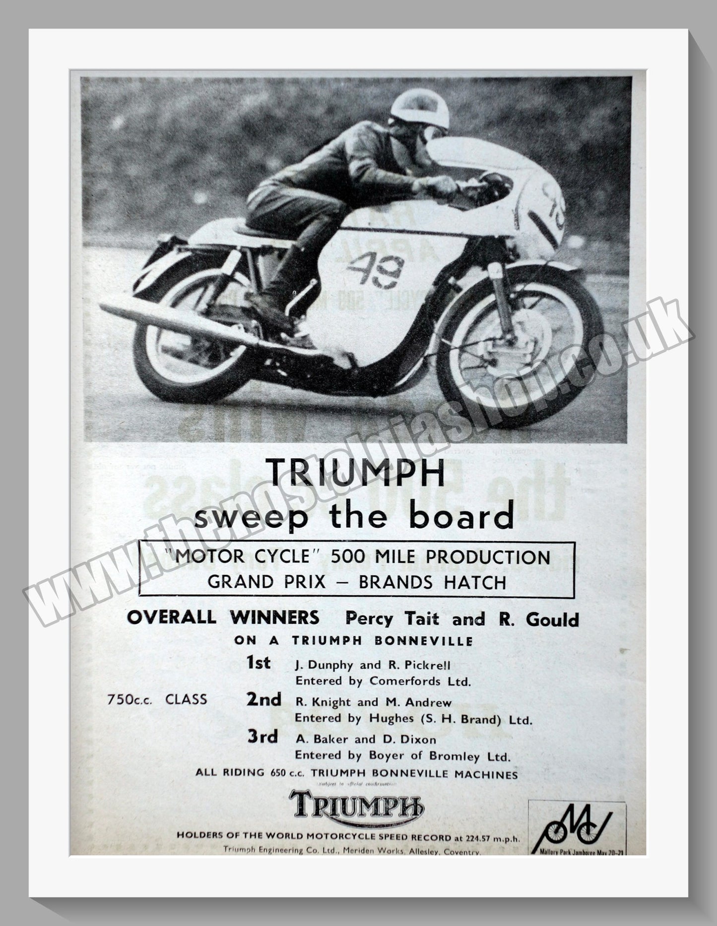 Triumph Motorcycles. Original advert 1967 (ref AD57980)