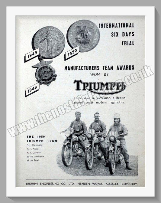Triumph Motorcycles. Original advert 1950 (ref AD57981)