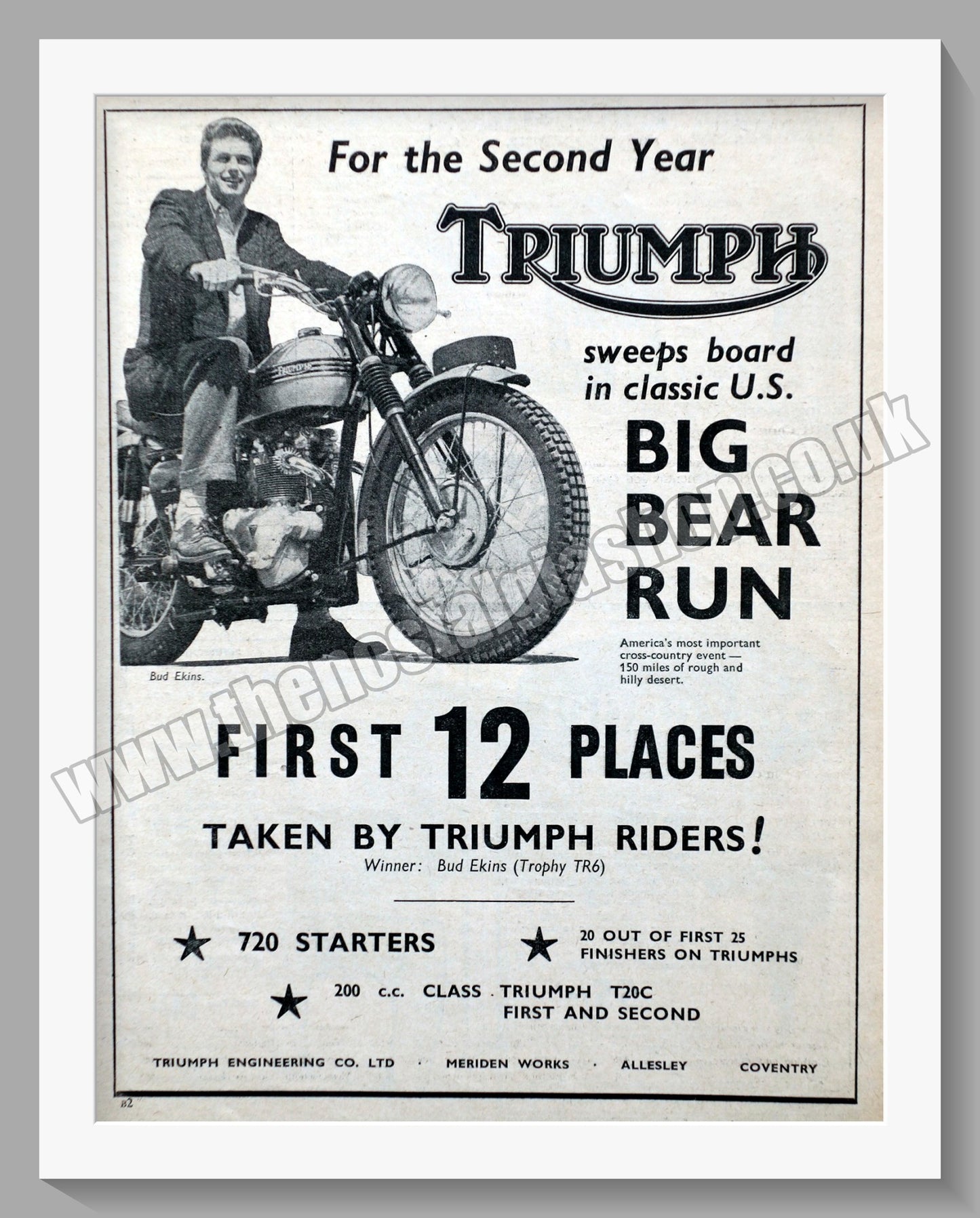 Triumph Motorcycles. Original advert 1957 (ref AD57983)