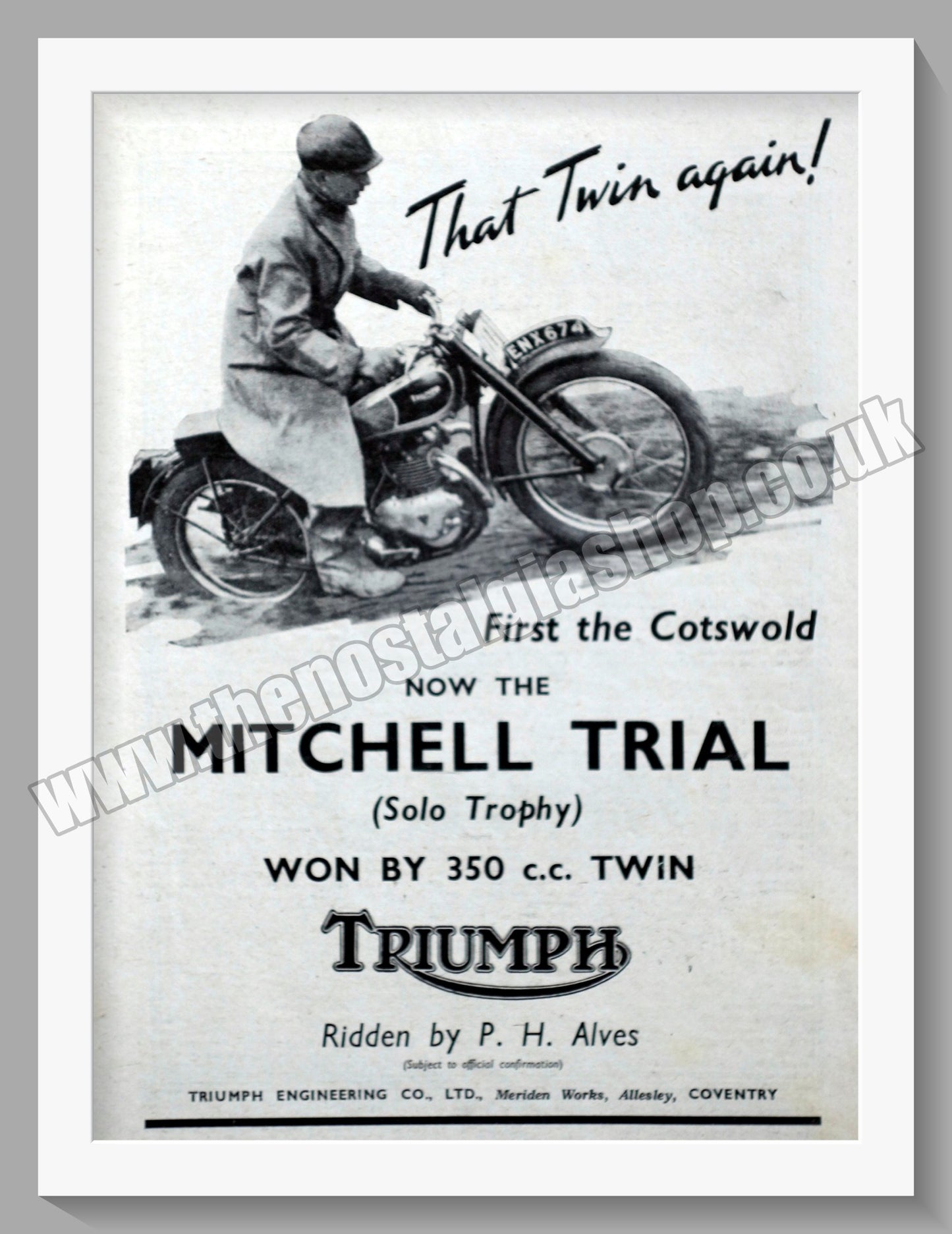 Triumph 350cc Twin Motorcycles. Original advert 1946 (ref AD57987)