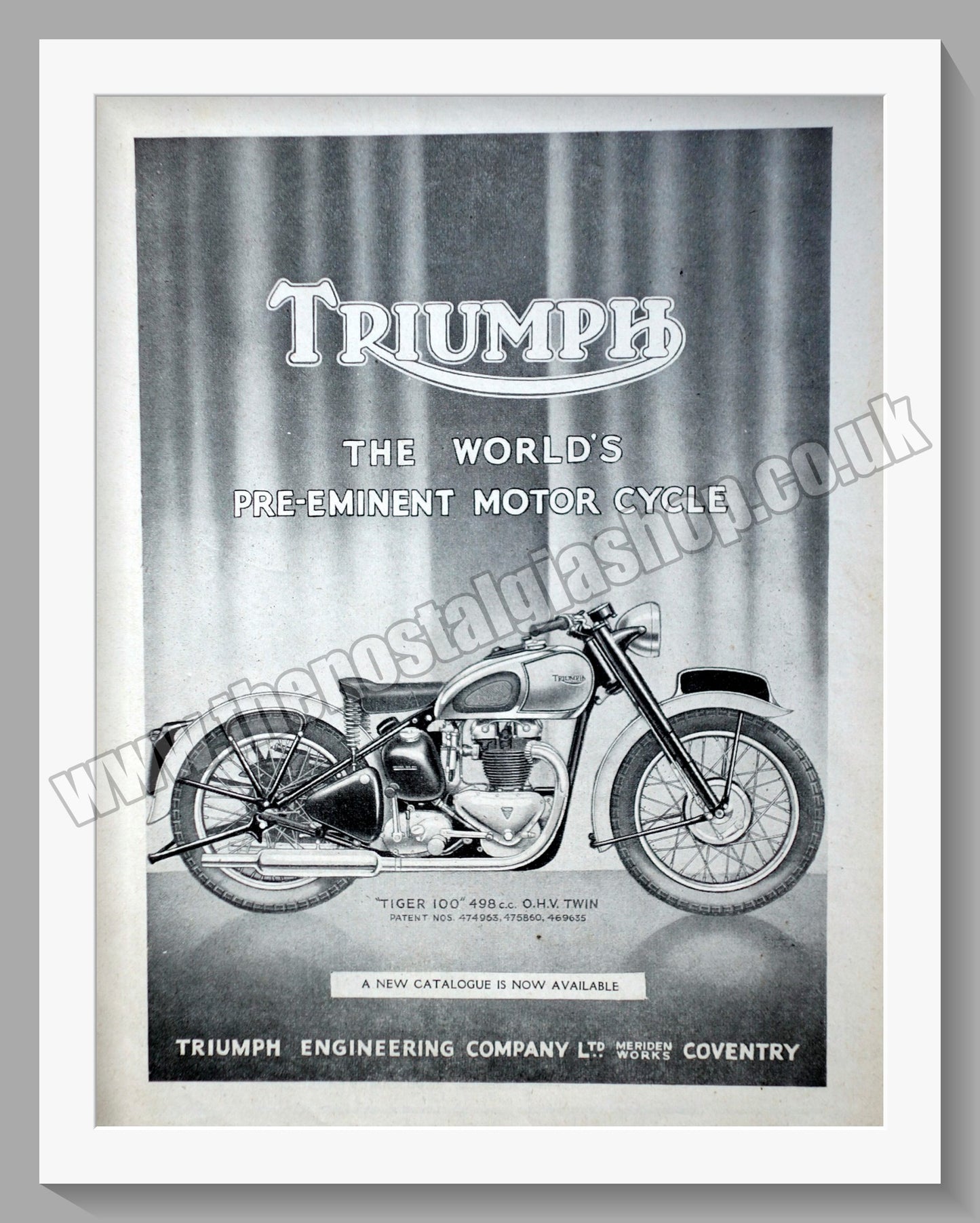 Triumph 498cc Motorcycles. Original advert 1945 (ref AD57990)
