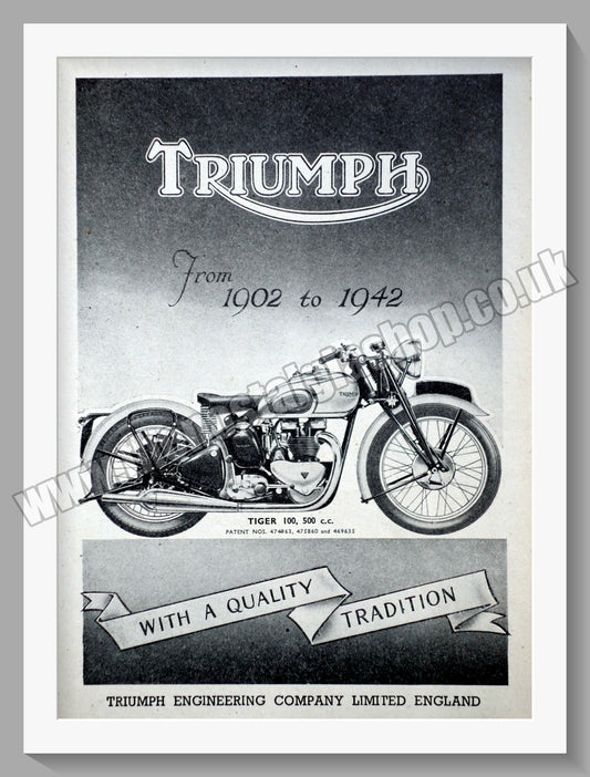 Triumph Tiger 100 500cc Motorcycles. Original advert 1942 (ref AD57992)