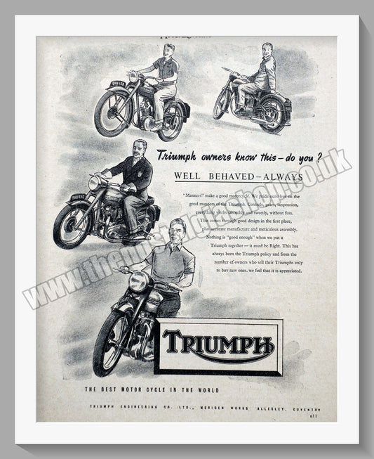 Triumph Motorcycles. Original advert 1953 (ref AD57997)