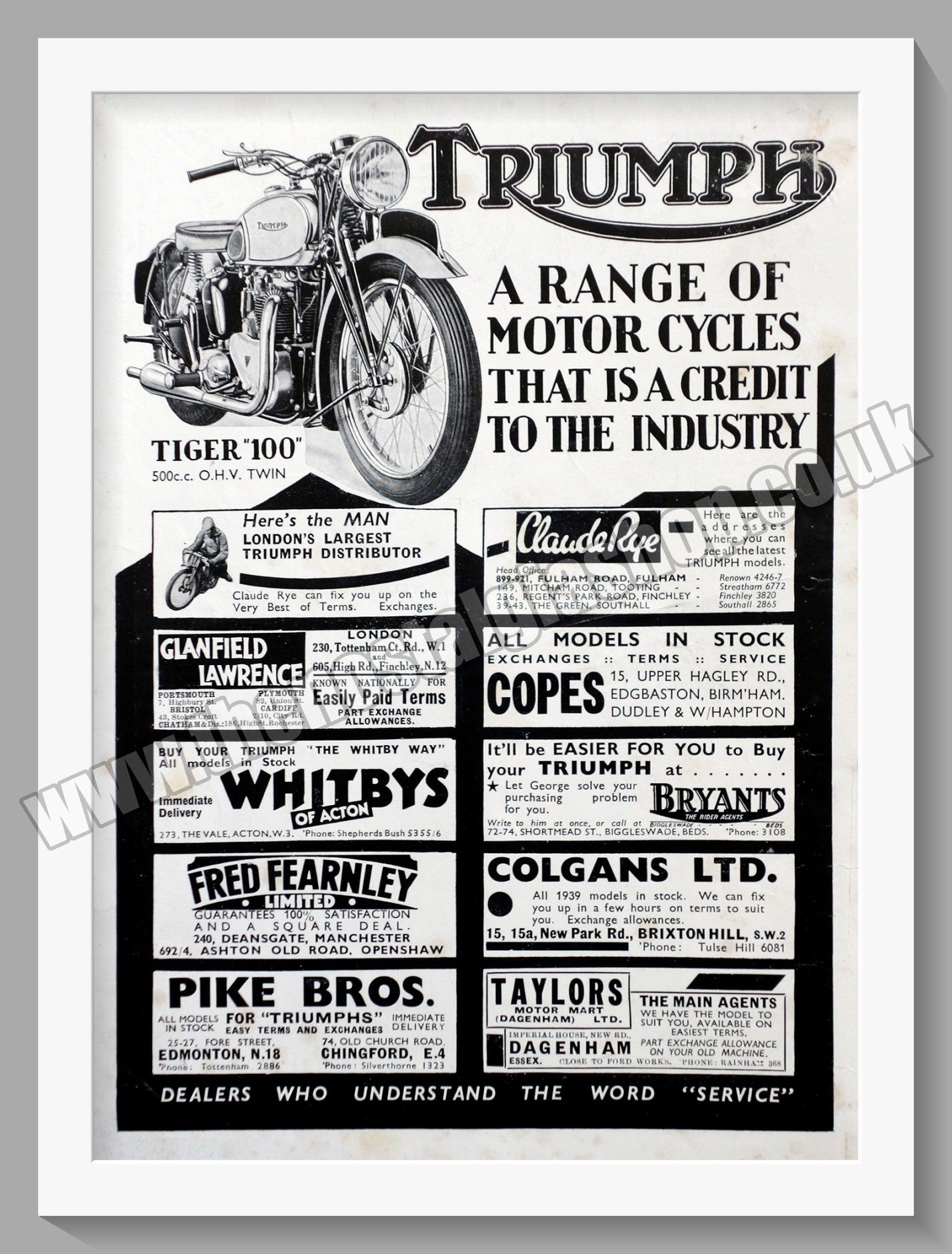 Triumph Motorcycles Range. Original advert 1938 (ref AD57998)