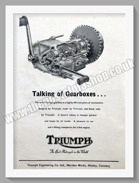 Triumph Motorcycles Gearbox. Original advert 1950 (ref AD58001)