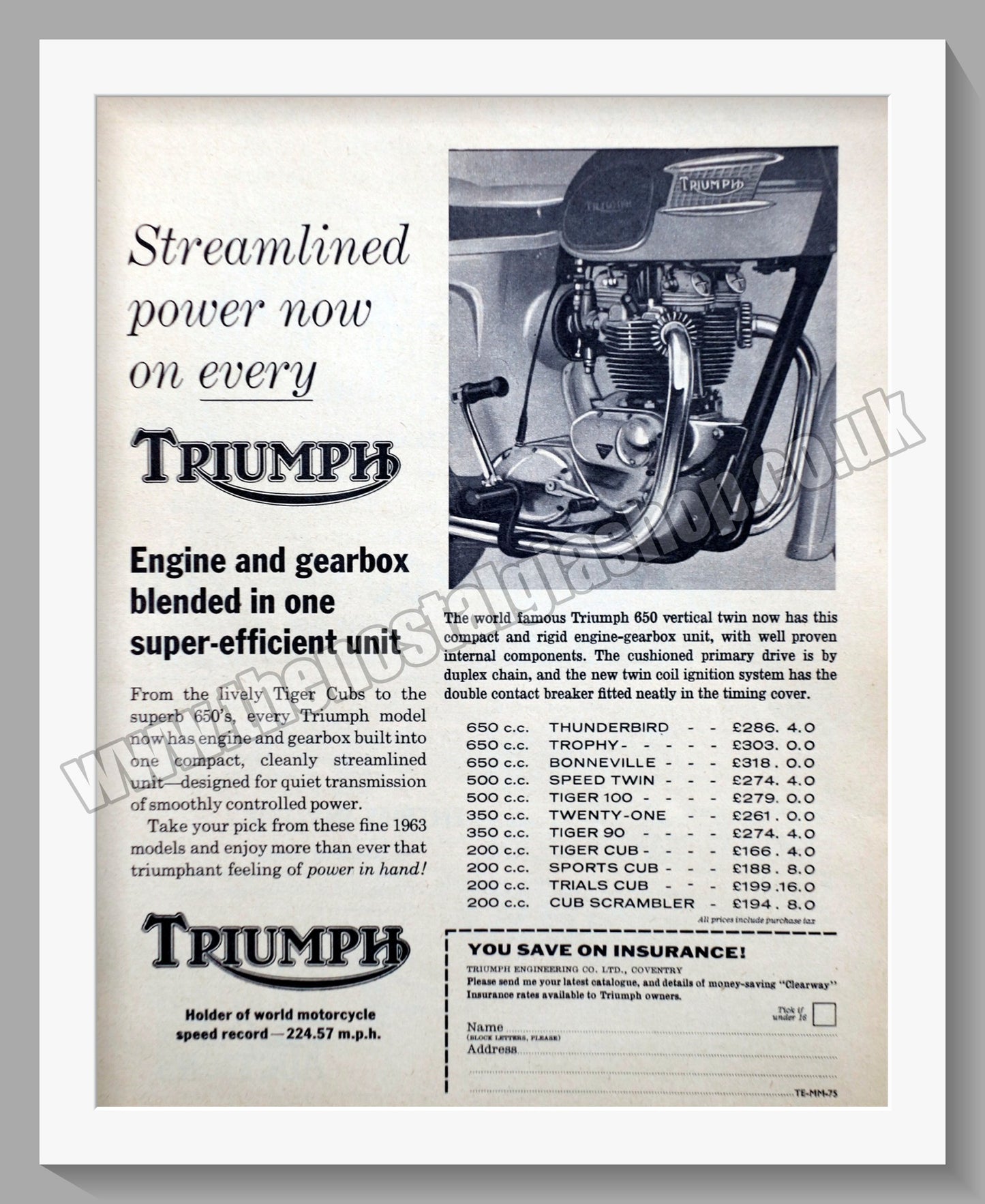 Triumph Motorcycles Range. Original advert 1963 (ref AD58006)