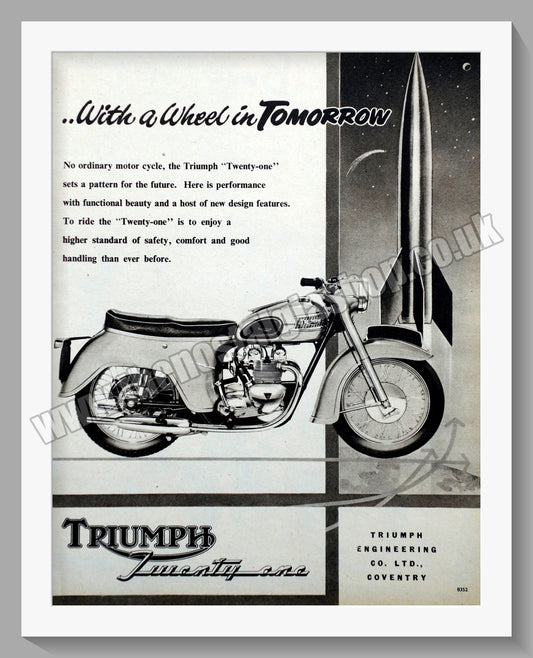 Triumph Twenty One Motorcycles. Original advert 1957 (ref AD58012)