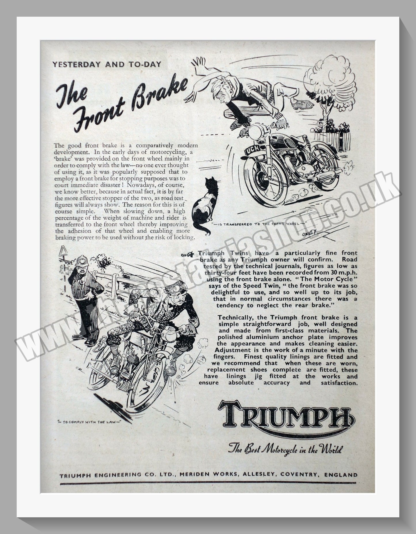 Triumph Motorcycles. Original advert 1949 (ref AD58019)