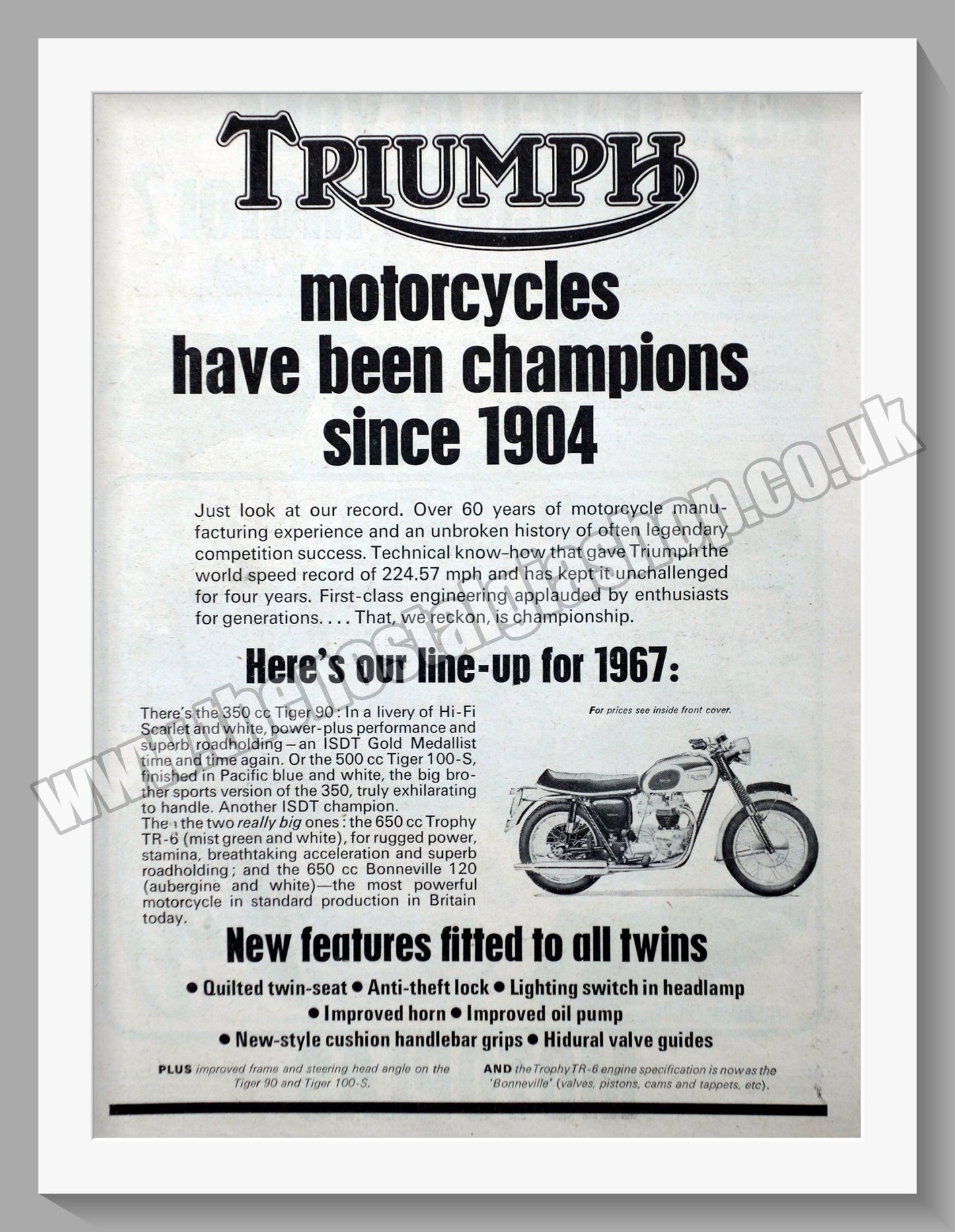 Triumph Motorcycles. Original advert 1966 (ref AD58022)