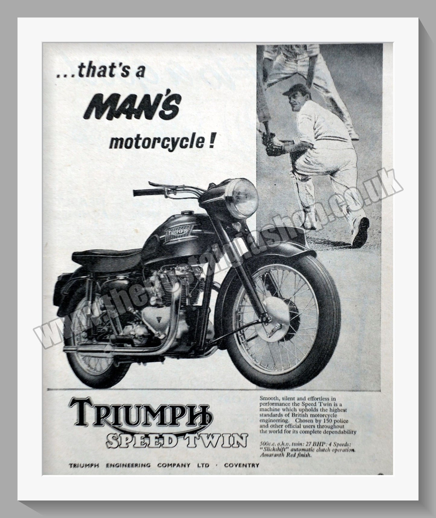 Triumph Speed Twin Motorcycles. Original advert 1958 (ref AD58023)