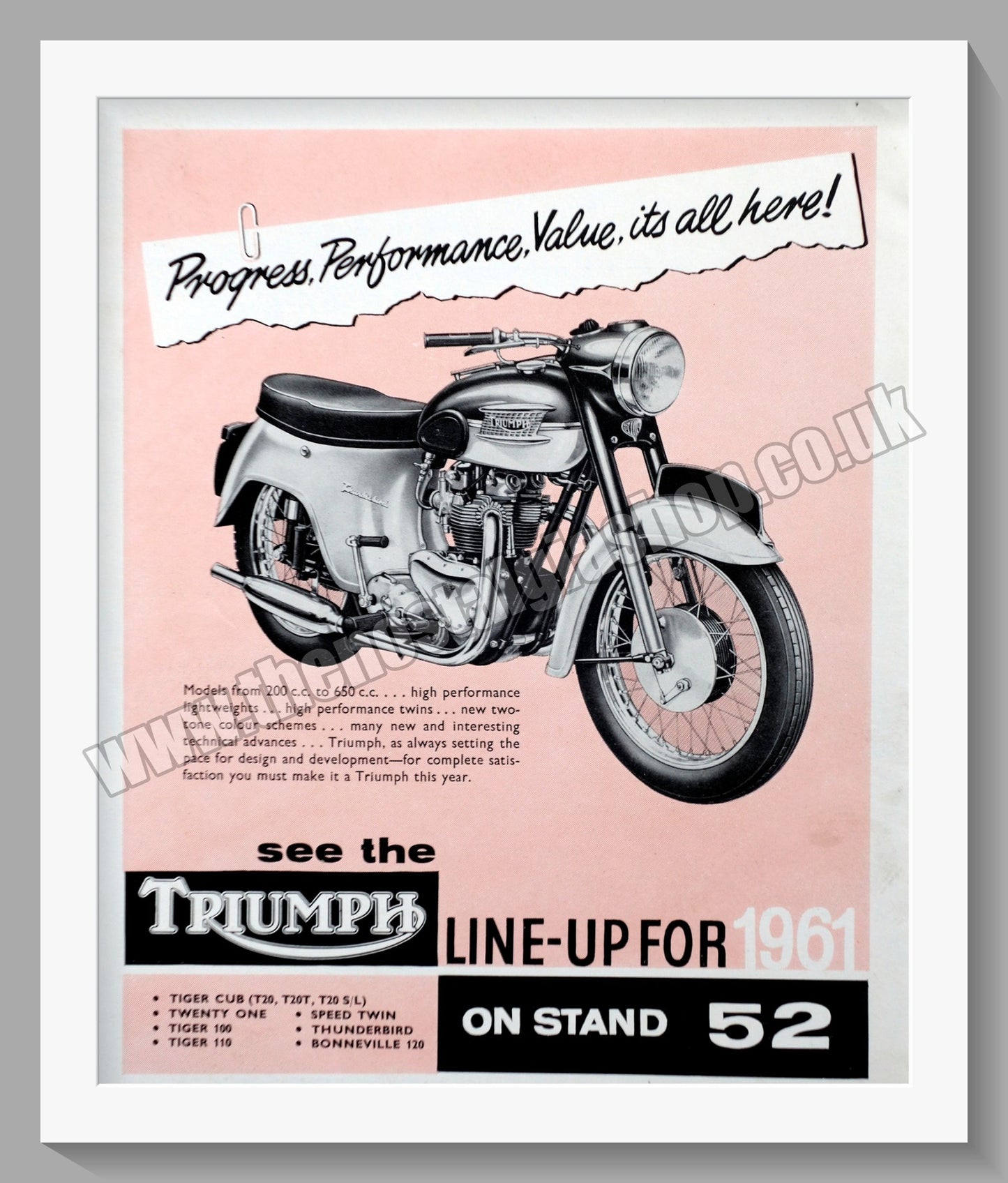 Triumph Motorcycles. Original advert 1960 (ref AD58033)