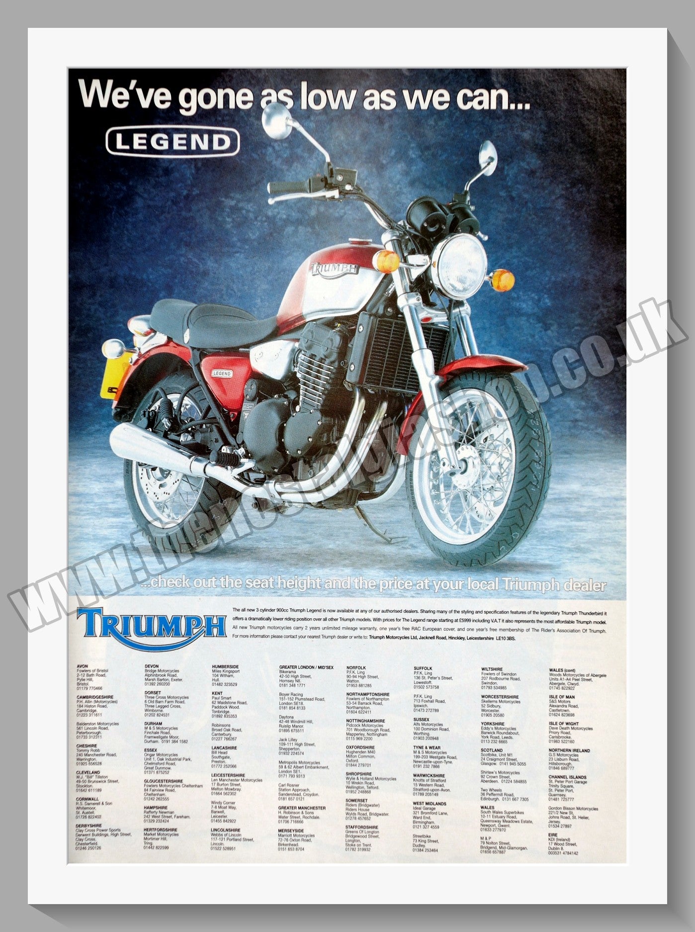 Triumph Motorcycles Legend. Original advert 1998 (ref AD58045)