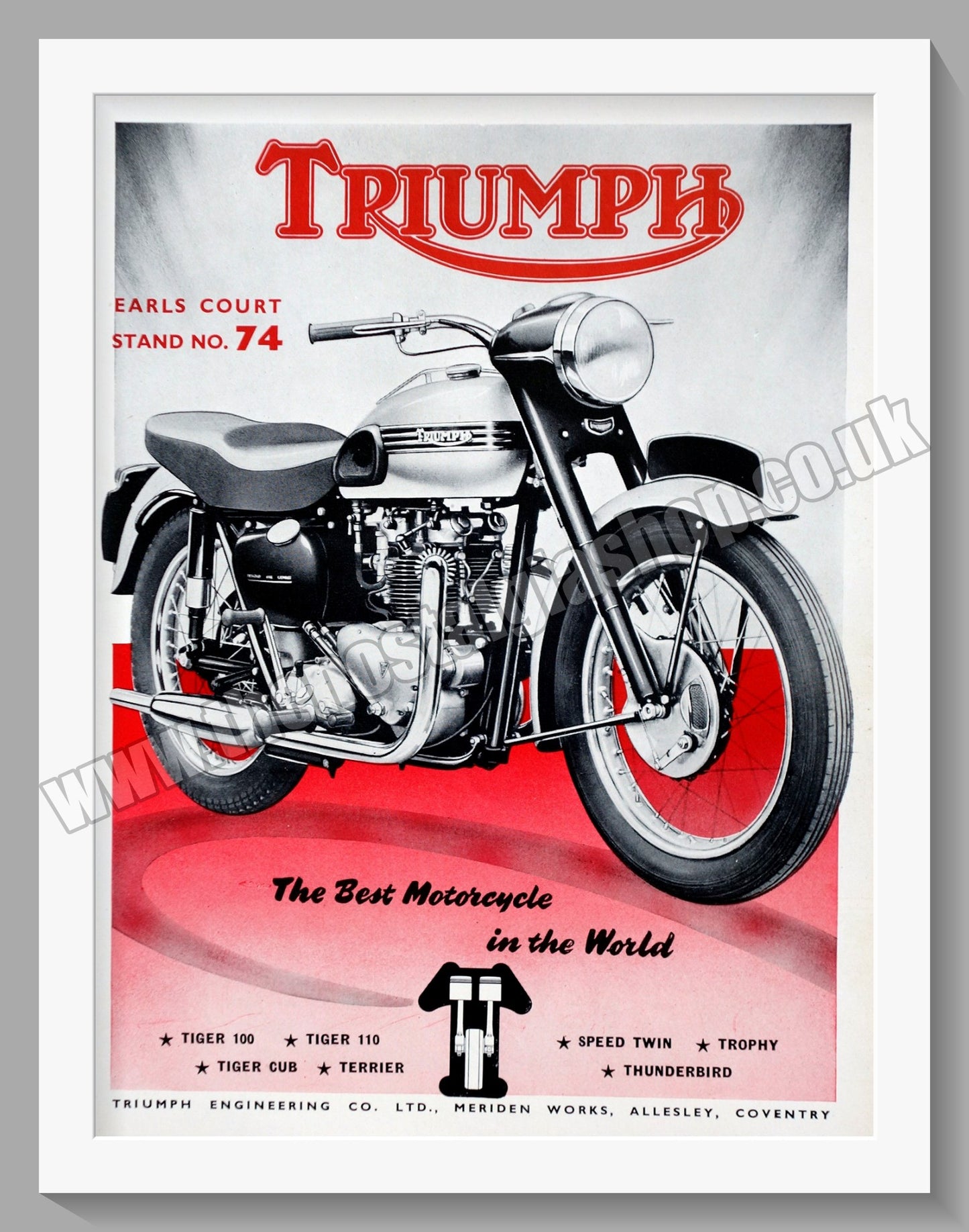 Triumph Motorcycles Earls Court. Original advert 1954 (ref AD58058)